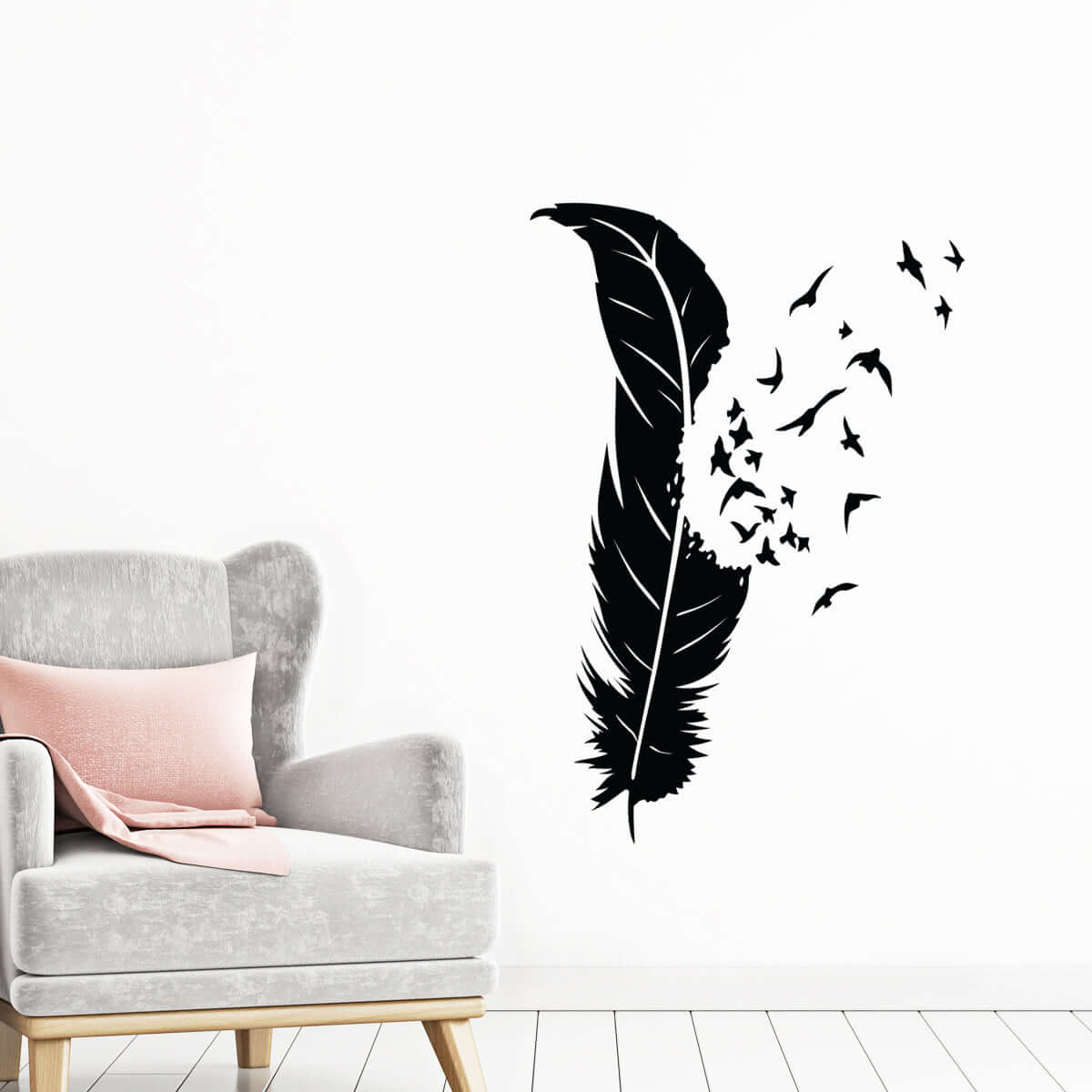 Väggdekor fjäder med fåglar - Dekortorget