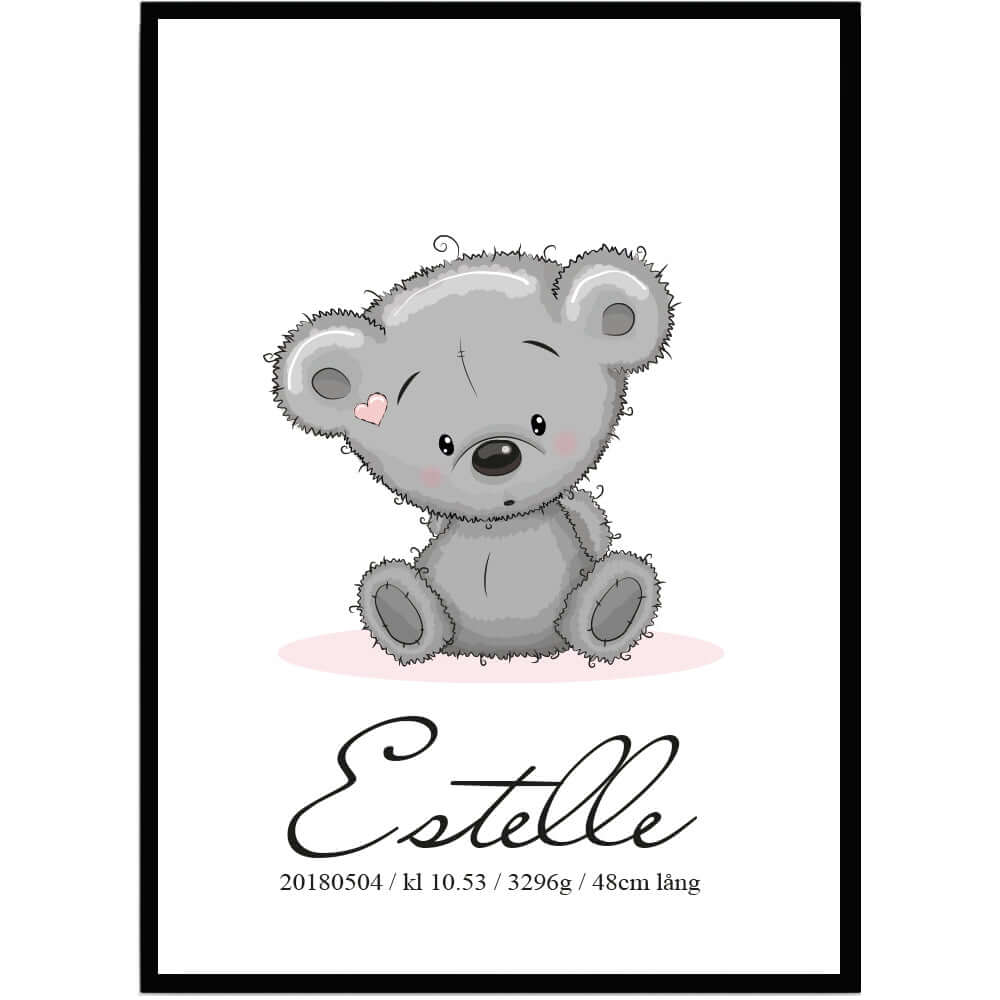 Namntavla Baby nalle rosa