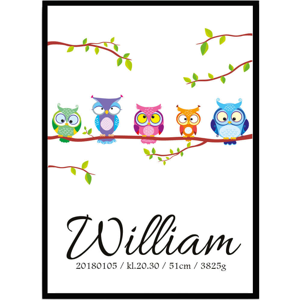 Namntavla Ugglor på gren - Dekortorget