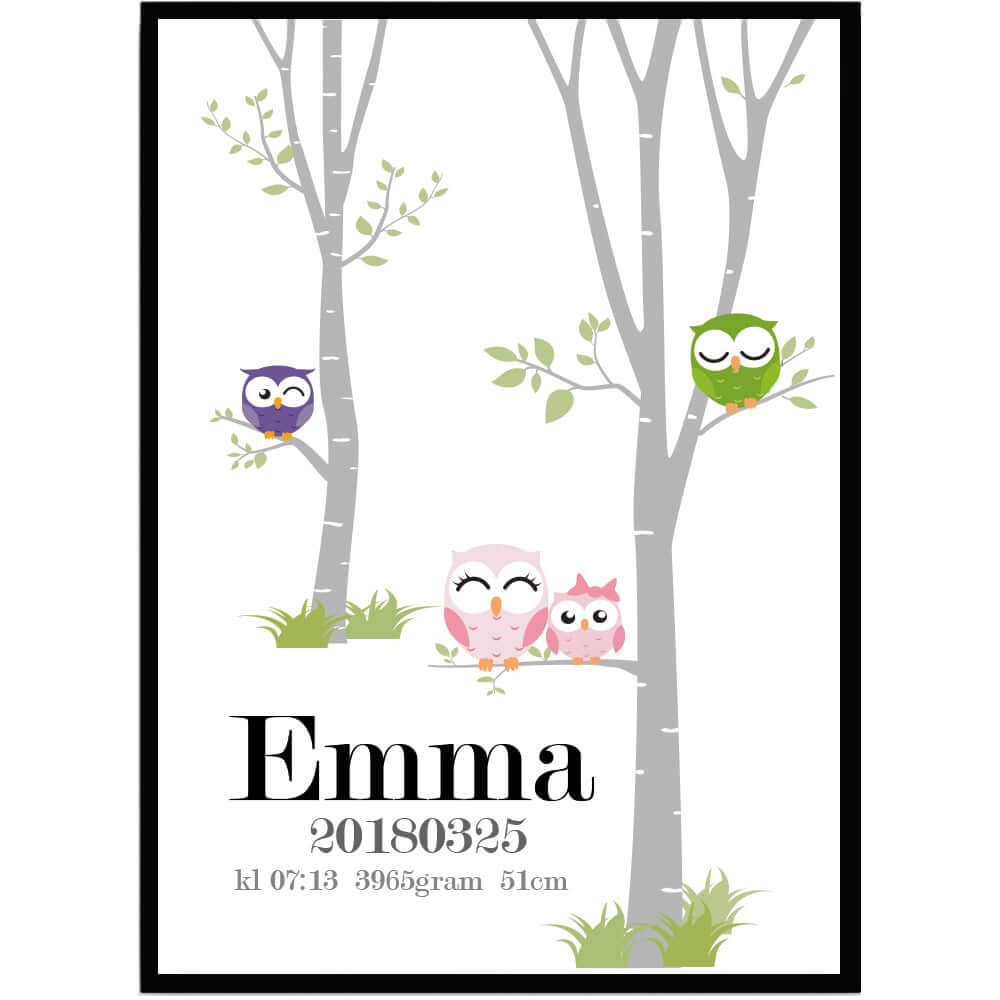 Namntavla Träd & ugglor - Dekortorget