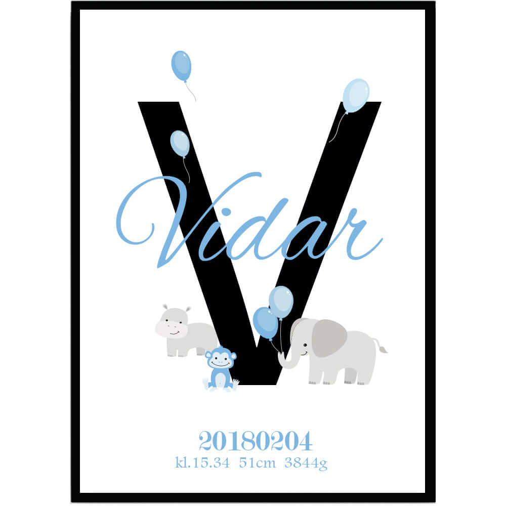 Namntavla Djur blå med bokstav - Dekortorget