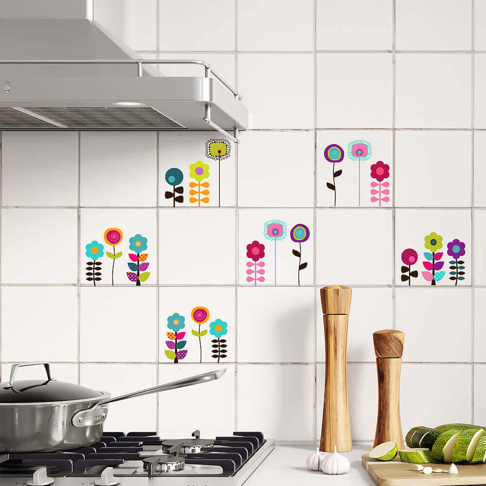 Kakeldekor retroblommor 1 - Dekortorget