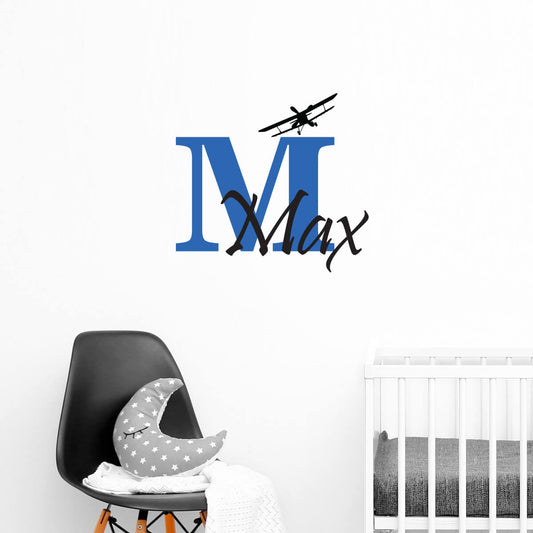 Väggord monogram flygplan - egen text - Dekortorget