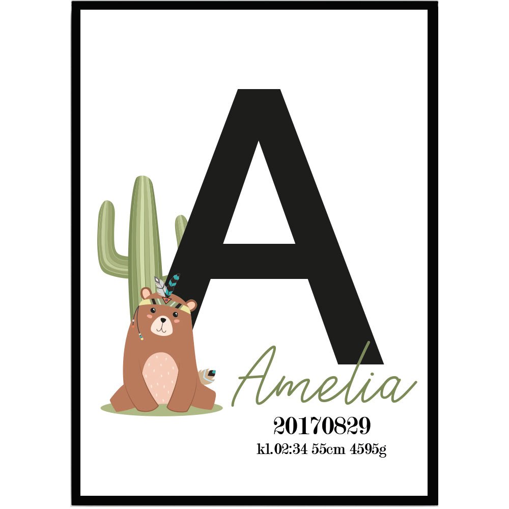 Namntavla Woodland björn med Bokstav - Dekortorget