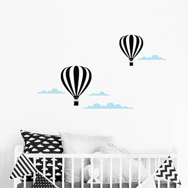 Väggdekor Moln & luftballong blå - Dekortorget