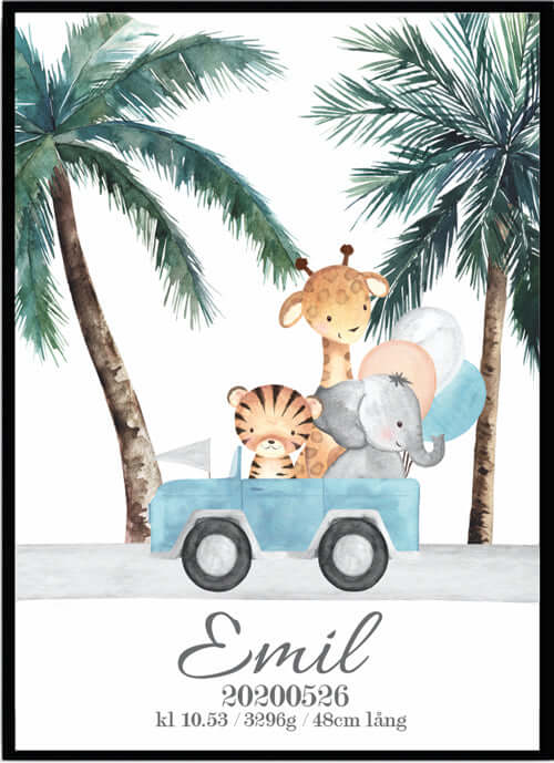 Namntavla Djungel djur blå - Dekortorget