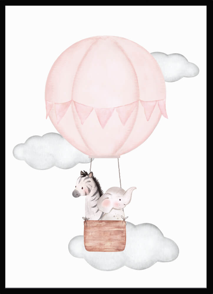 Poster Luftballong med djur rosa - Dekortorget