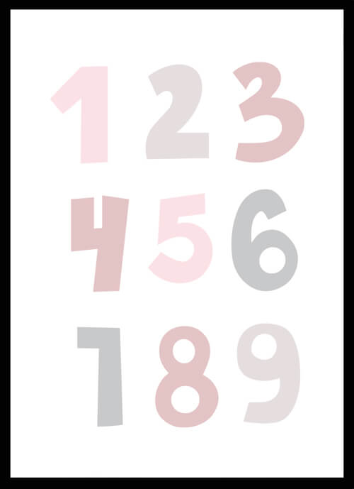 Poster Siffror rosa - Dekortorget