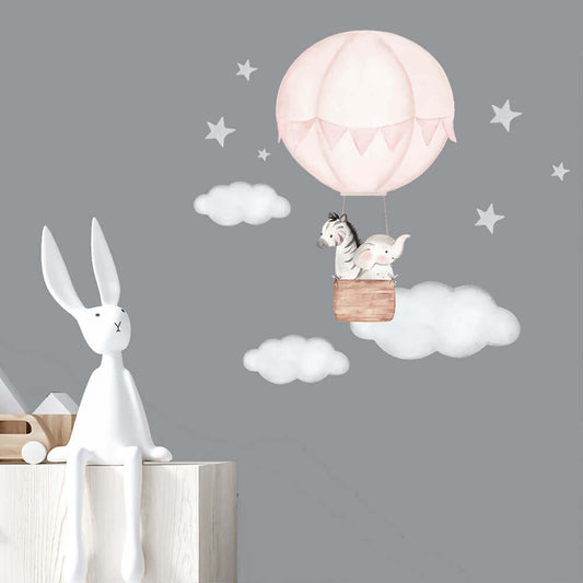 Väggdekor Luftballong & djur rosa - Dekortorget