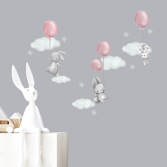 Väggdekor Kaniner & ballonger rosa - Dekortorget