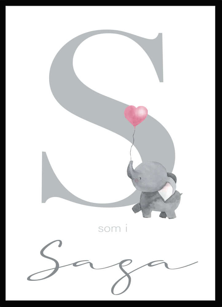Namntavla Elefant med bokstav - Dekortorget