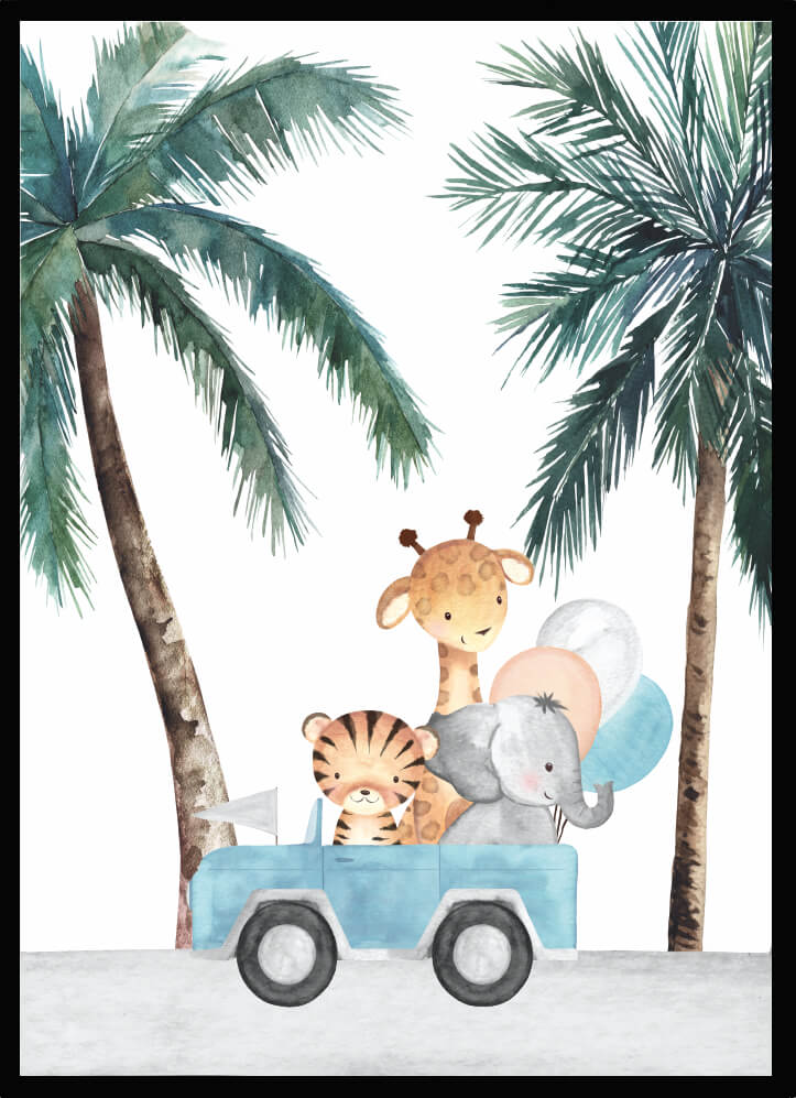 Poster djungel djur blå - Dekortorget
