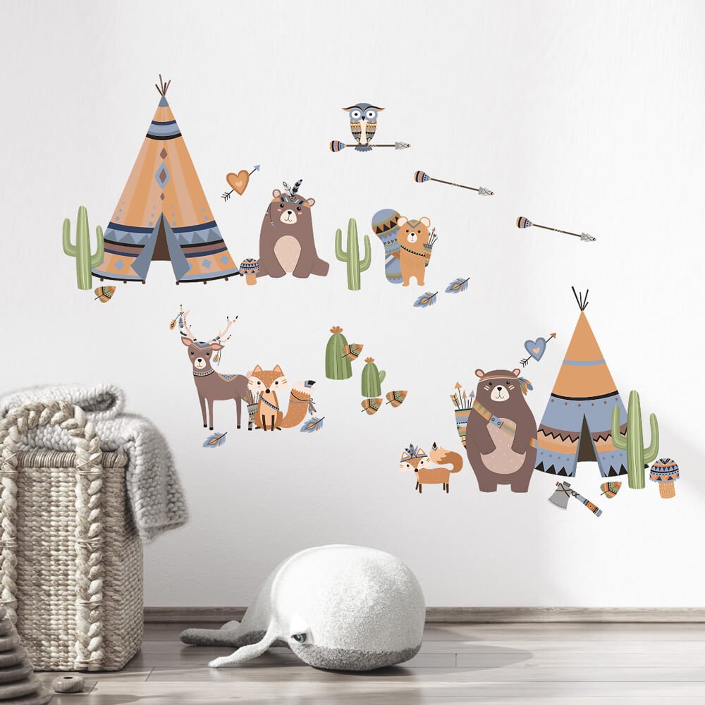 Väggdekor Skogsdjur & tält - Dekortorget