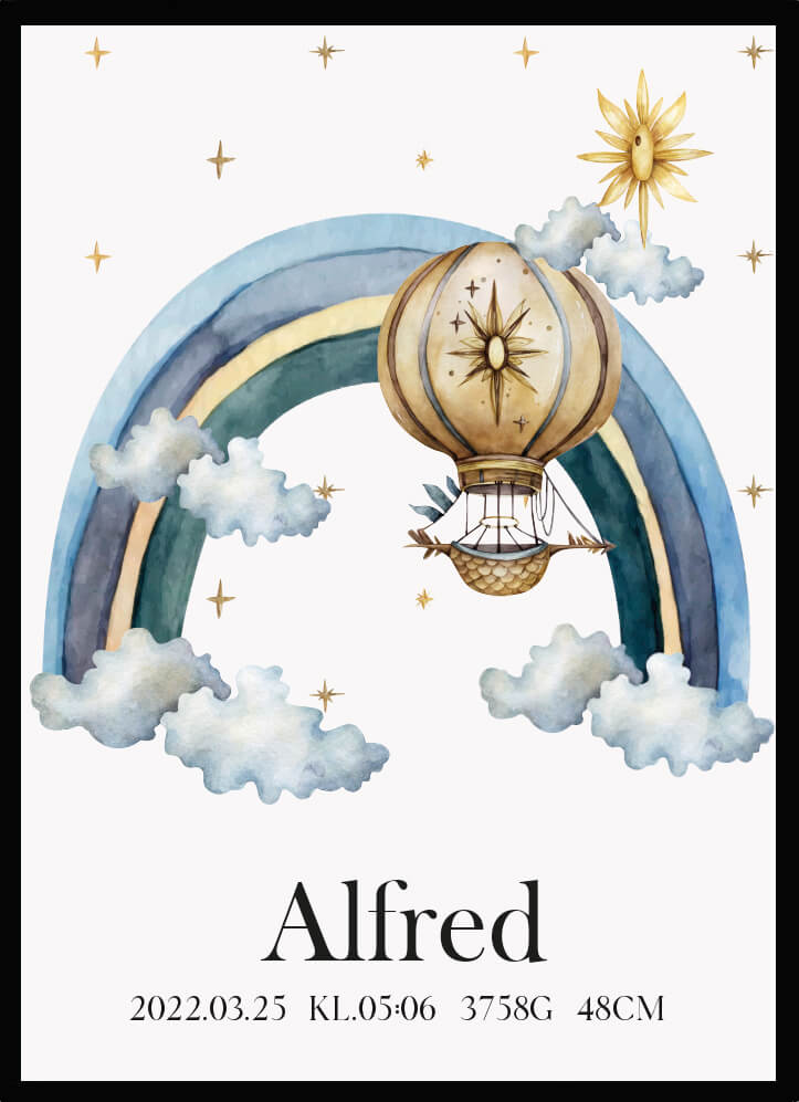 Namntavla Luftballong & regnbåge blå - Dekortorget