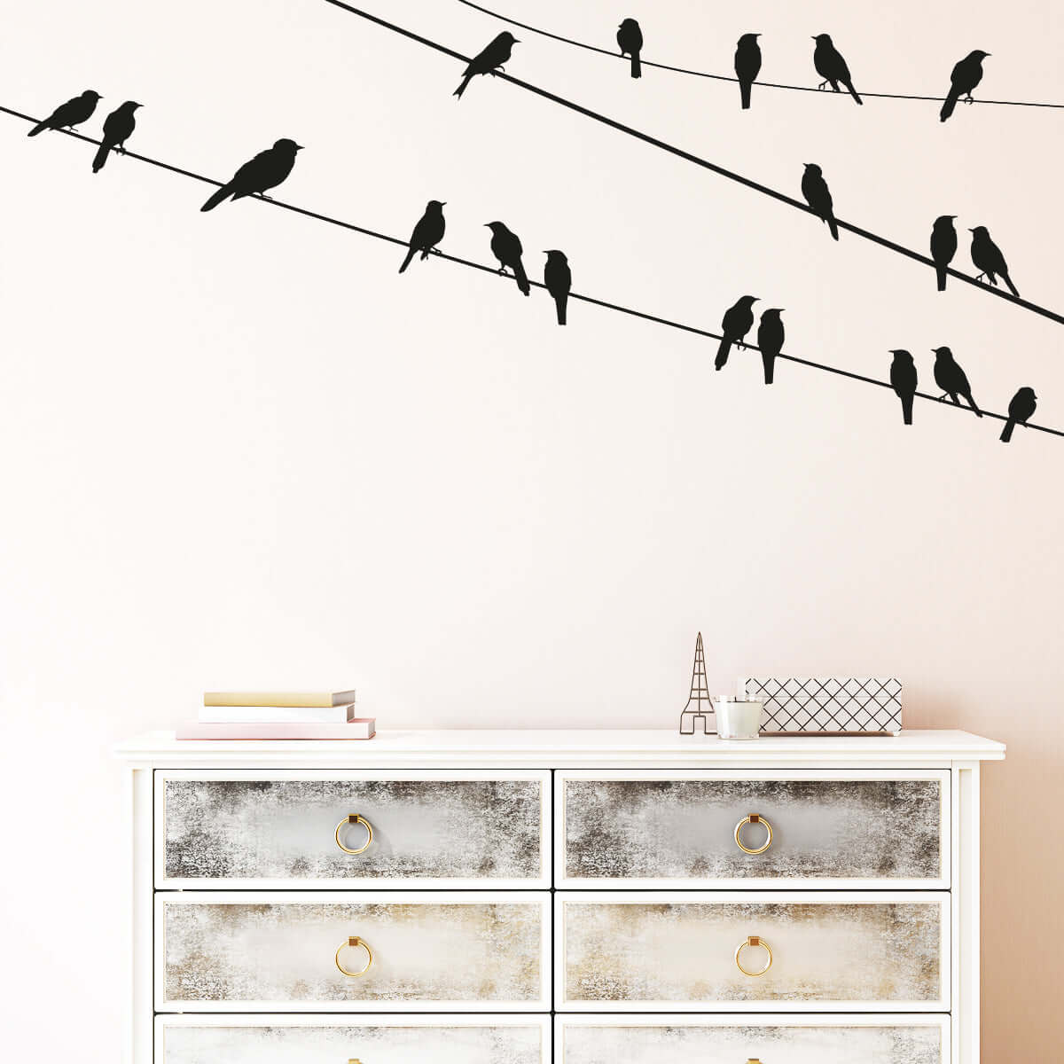 Väggdekor fåglar på vajer - Dekortorget