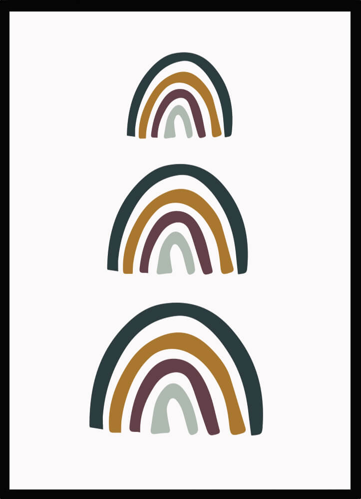 Poster Dinoworld rainbow featuring artistic rainbows in a modern design, perfect for children's rooms.