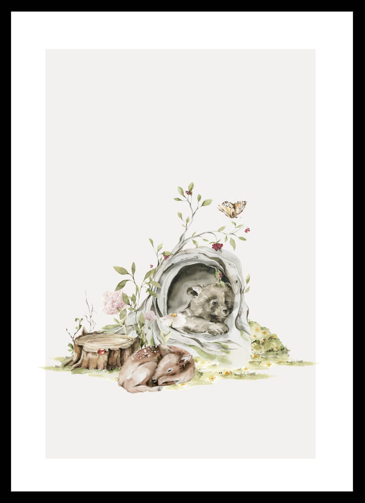 Poster björn i trästock - Dekortorget