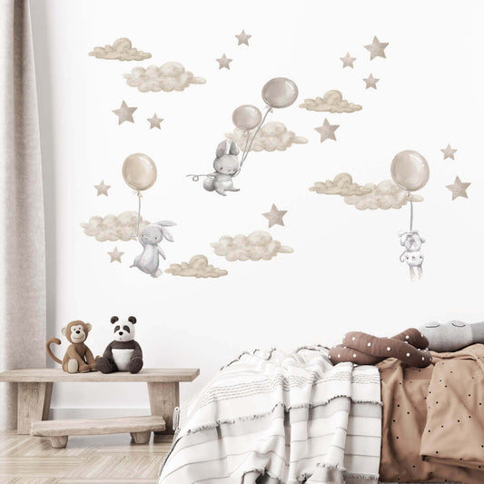 Väggdekor XL Kaniner & ballonger beige - Dekortorget