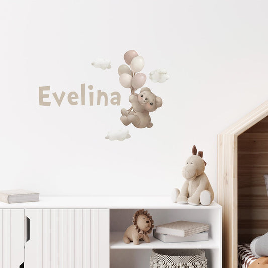 Väggord björn & ballonger - egen text - Dekortorget