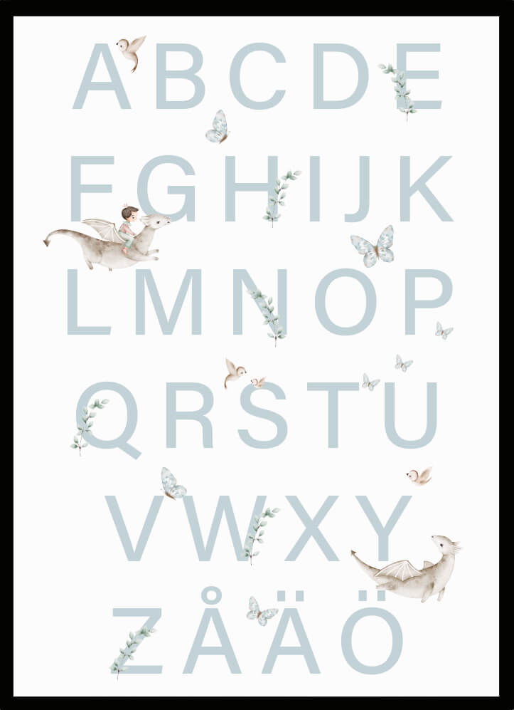 Poster Alfabet med djur blå - Dekortorget