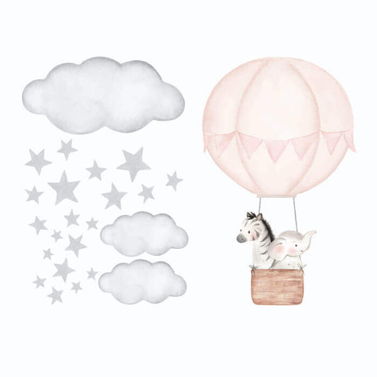 Väggdekor Luftballong & djur rosa - Dekortorget