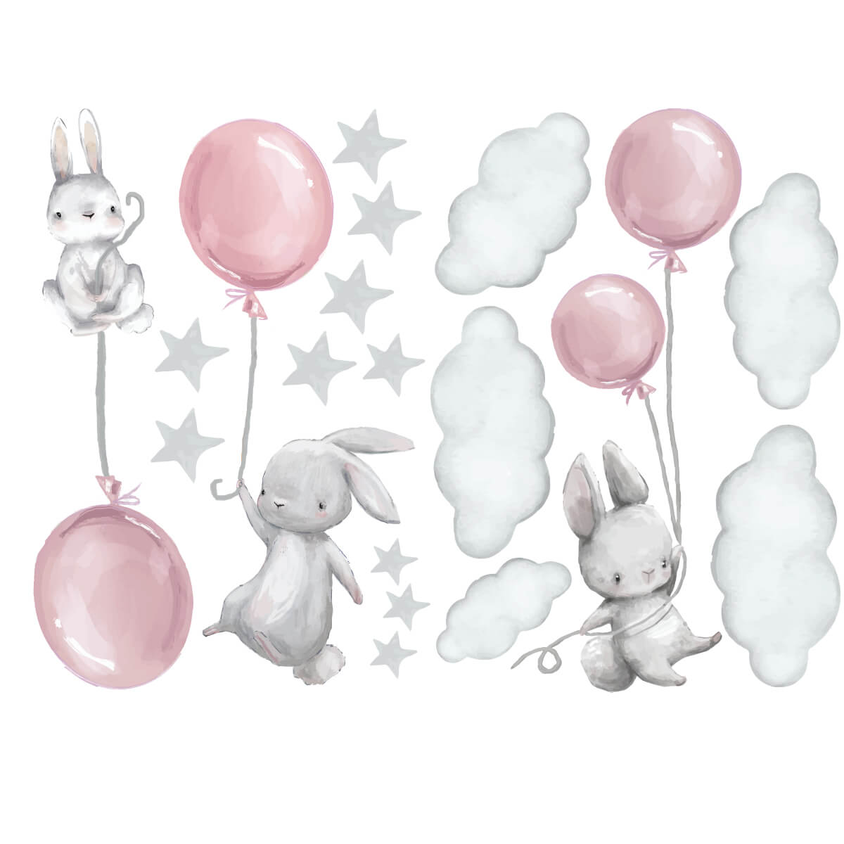 Väggdekor Kaniner & ballonger rosa - Dekortorget