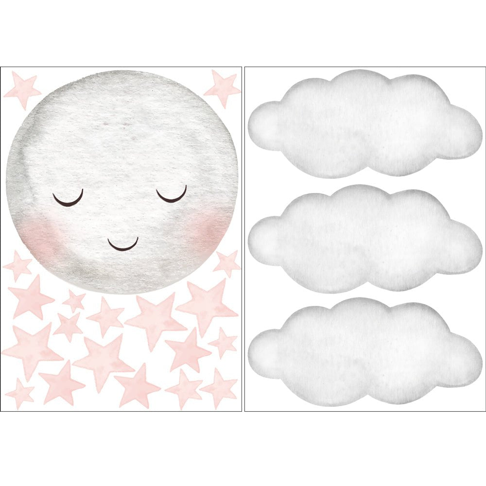 Väggdekor Måne & moln rosa - Dekortorget