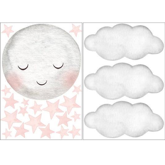 Väggdekor Måne & moln rosa - Dekortorget