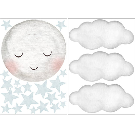 Väggdekor Måne & moln blå - Dekortorget