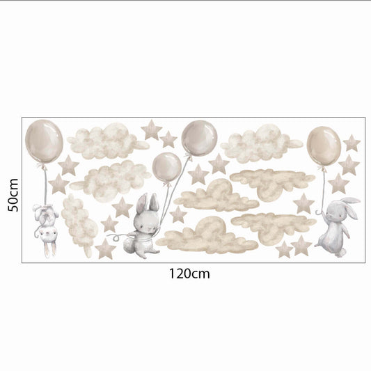Väggdekor XL Kaniner & ballonger beige - Dekortorget