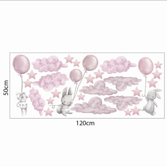 Väggdekor XL Kaniner & ballonger rosa - Dekortorget