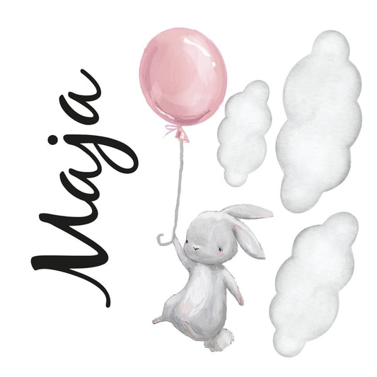 Väggord rosa kanin - egen text - Dekortorget