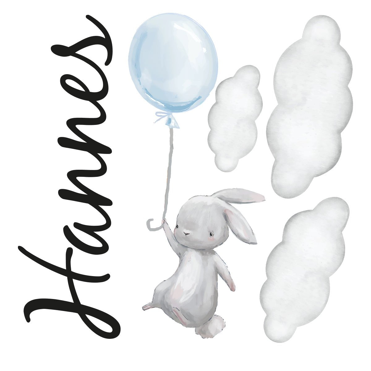 Väggord blå kanin - egen text - Dekortorget