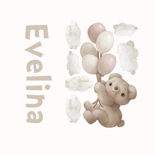 Väggord björn & ballonger - egen text - Dekortorget