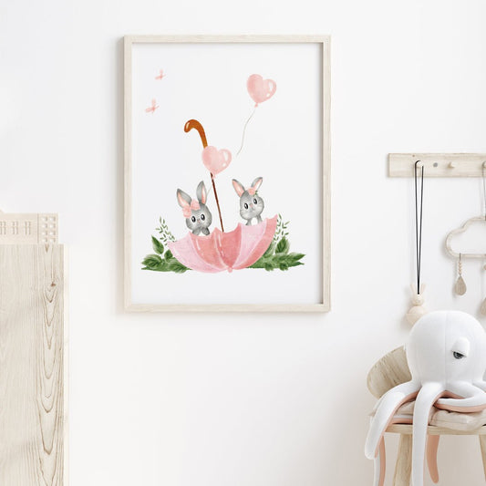 Poster kanin i paraply - Dekortorget