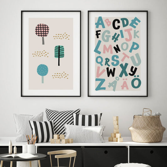 Poster med alfabet rosa & turkost - Dekortorget