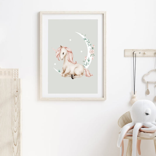 Poster Enhörning & måne - Dekortorget