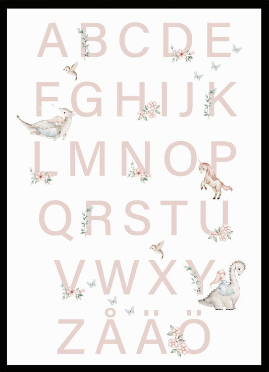 Poster Alfabet med djur rosa - Dekortorget