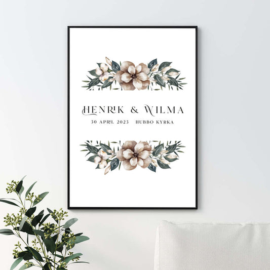 Bröllopstavla Blomster ram - Dekortorget