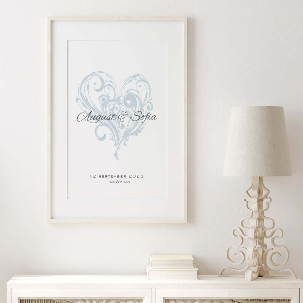 Bröllopstavla Hjärta mönstrad blå - Dekortorget