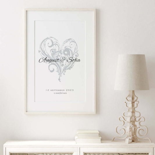 Bröllopstavla Hjärta mönstrad grå - Dekortorget