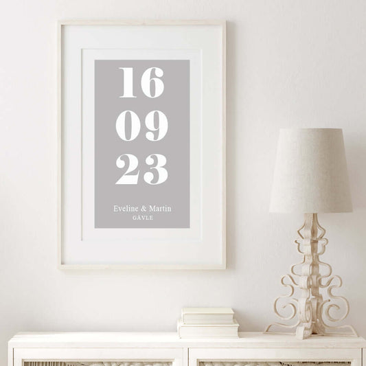 Bröllopstavla Datum grå - Dekortorget