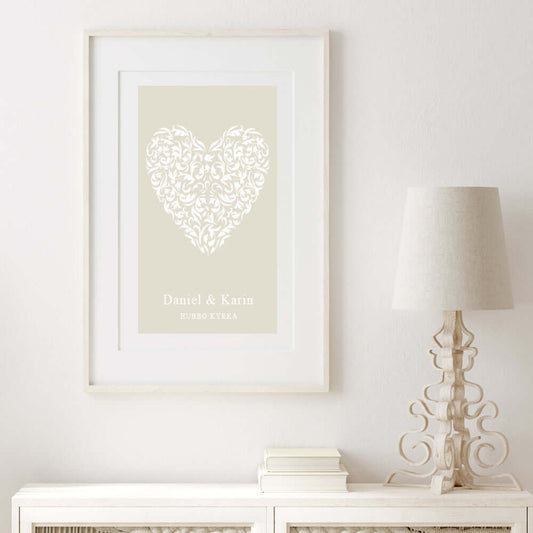 Bröllopstavla Blommigt hjärta vit - Dekortorget