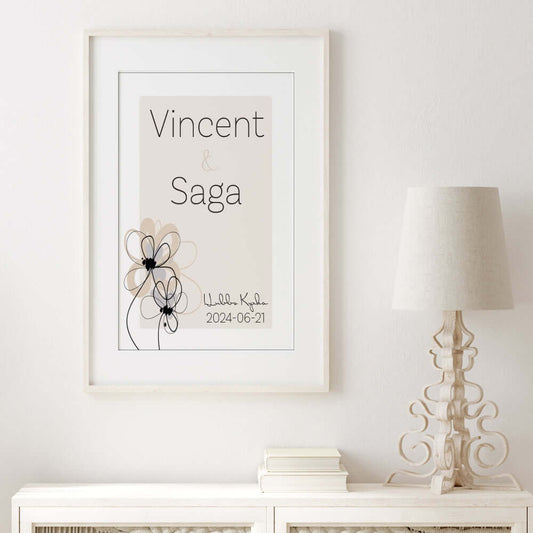 Bröllopstavla blommor beige - Dekortorget