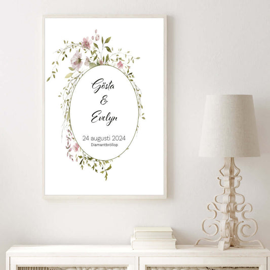 Bröllopstavla Rund blomster ram - Dekortorget