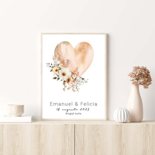 Bröllopstavla Hjärta & Blommor - Dekortorget