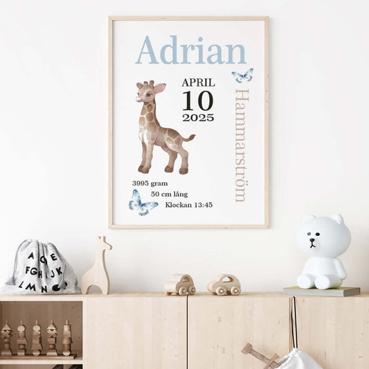 Namntavla Giraff blå - Dekortorget
