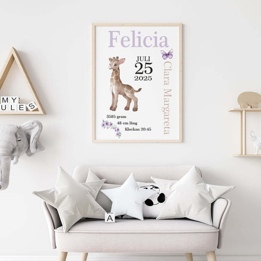 Namntavla Giraff lila - Dekortorget