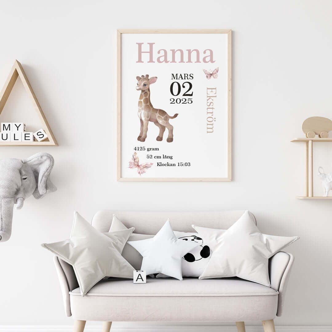 Namntavla Giraff rosa - Dekortorget