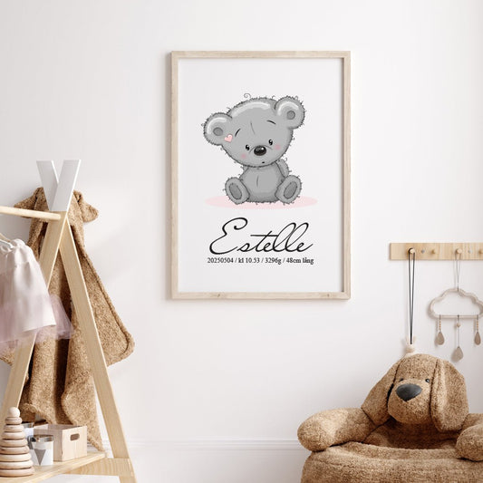 Namntavla Baby nalle rosa - Dekortorget